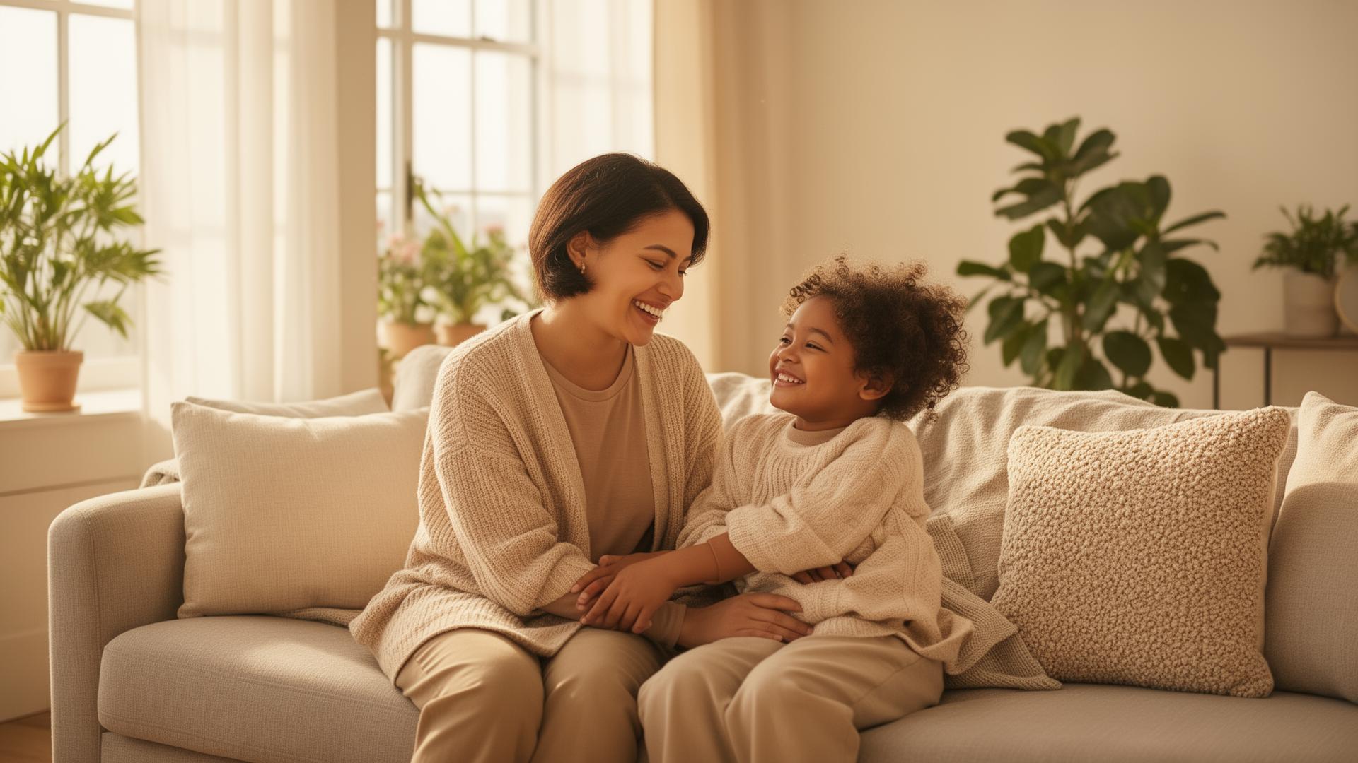 Un parent et son enfant profitant d'un logement parfaitement géré